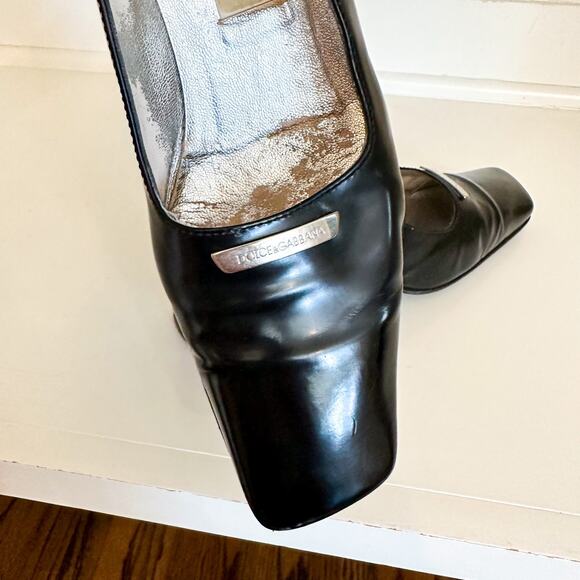 Dolce & Gabbana Italian Leather Square Toe Pumps Black - Picture 9 of 11